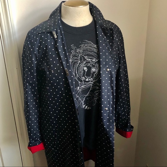 Lauren Ralph Lauren Navy Polka Dot Rain Coat - Picture 2 of 13